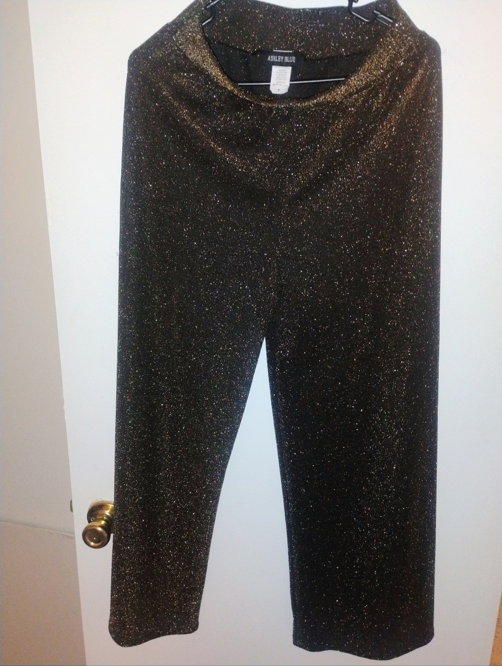 Ashley Blue Metallic Sparkle Wide-Leg Pants in Black and Gold